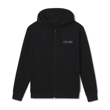 Men's Women's Adult Black hoodie with Oscars embroidery logo on a white background